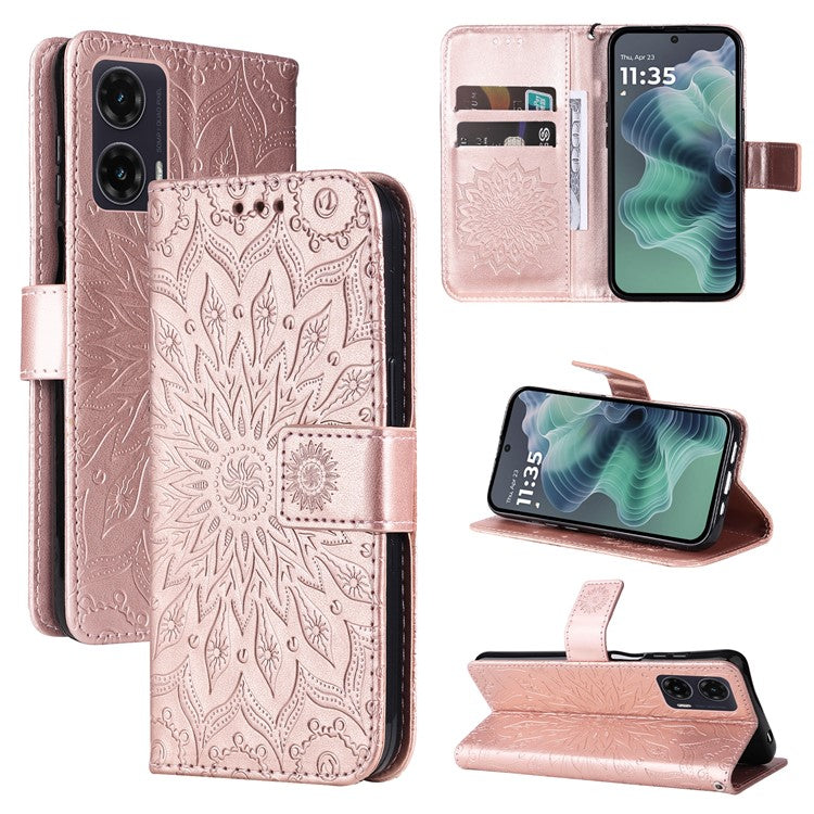 For Motorola Moto G35 5G Case Sunflower Leather Wallet Phone Cover - Rose Gold