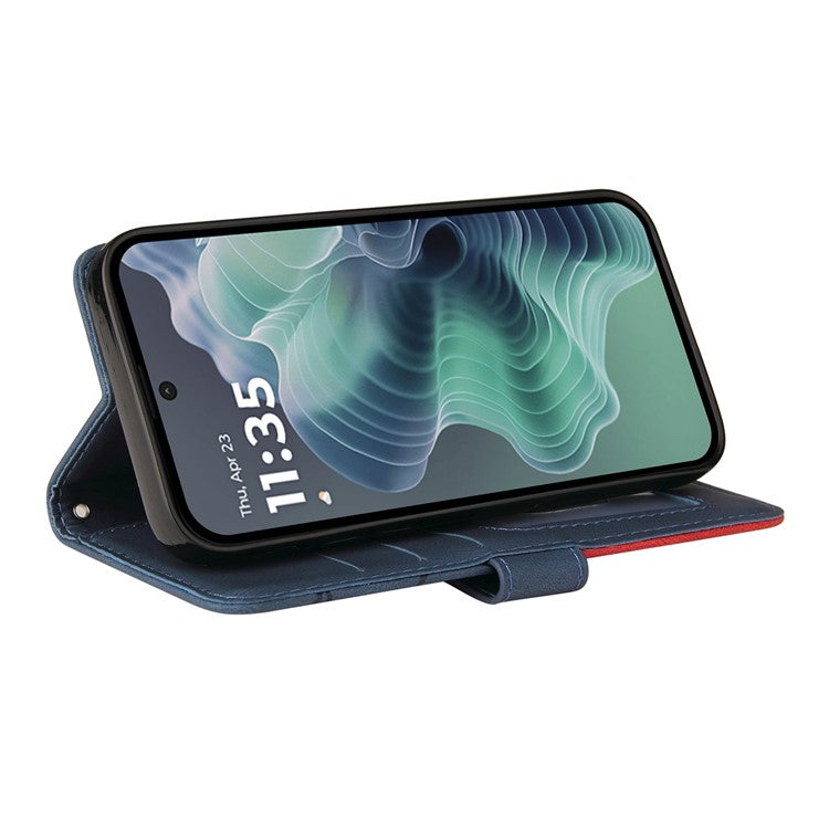 For Motorola Moto G35 5G Case Color Splicing Leather Phone Cover Wallet Stand - Blue