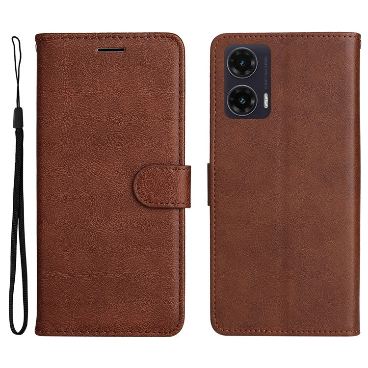 For Motorola Moto G35 5G Case Solid Color Leather Phone Cover Wallet Stand - Brown