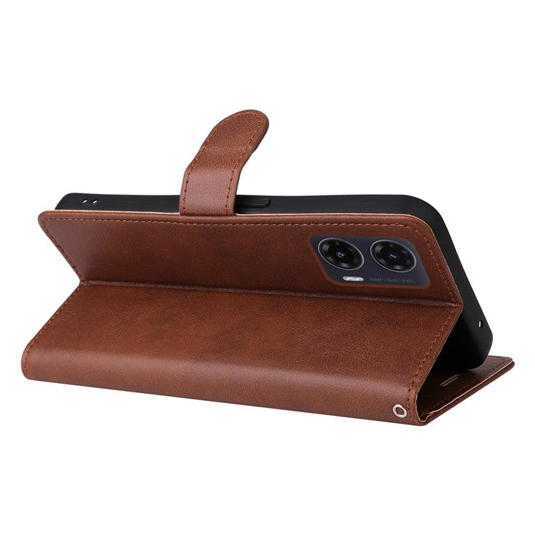 For Motorola Moto G35 5G Case Solid Color Leather Phone Cover Wallet Stand - Brown