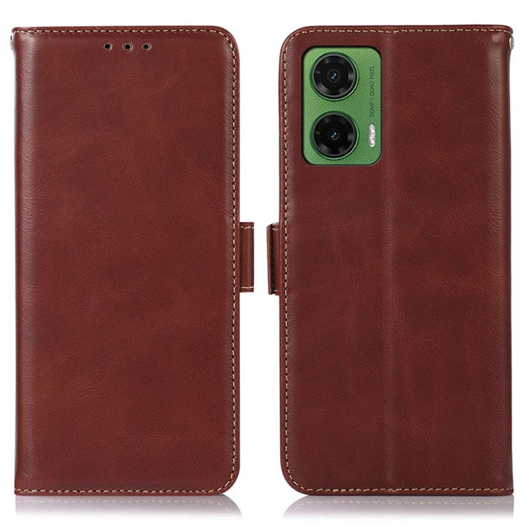 For Motorola Moto G35 5G Case RFID Blocking Genuine Cow Leather Wallet Phone Cover - Brown