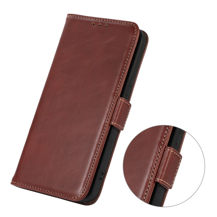 For Motorola Moto G35 5G Case RFID Blocking Genuine Cow Leather Wallet Phone Cover - Brown