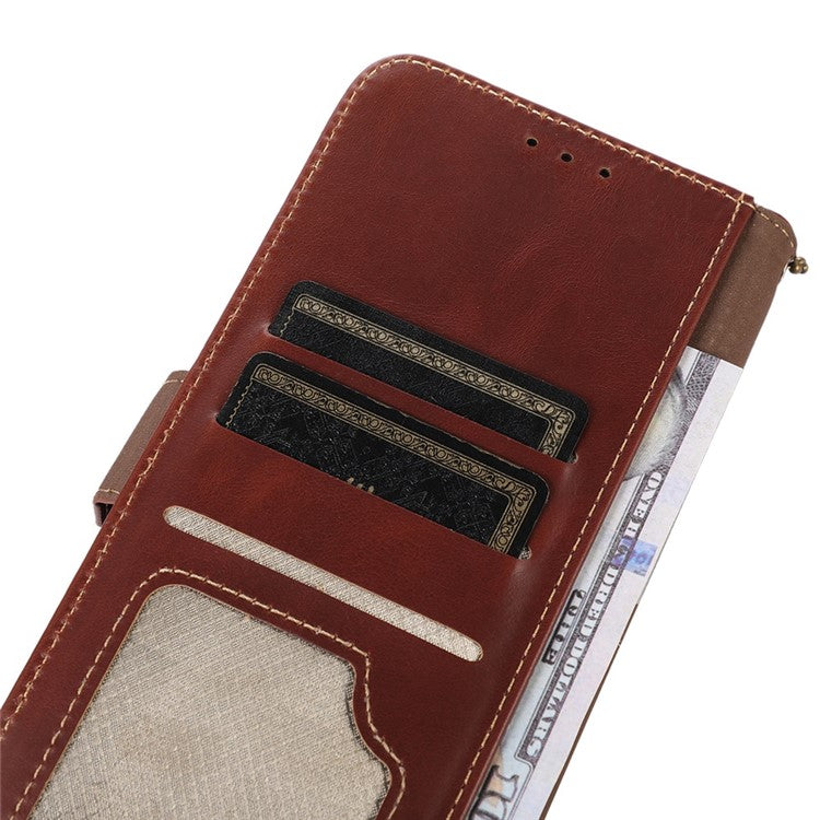 For Motorola Moto G35 5G Case RFID Blocking Genuine Cow Leather Wallet Phone Cover - Brown