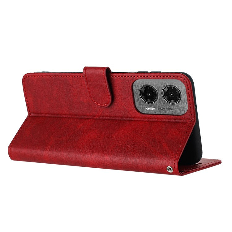 For Motorola Moto G35 5G Case Flip Stand PU Leather Wallet Phone Cover Calf Texture - Red