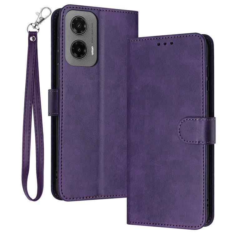 For Motorola Moto G35 5G Case Flip Stand PU Leather Wallet Phone Cover Calf Texture - Purple