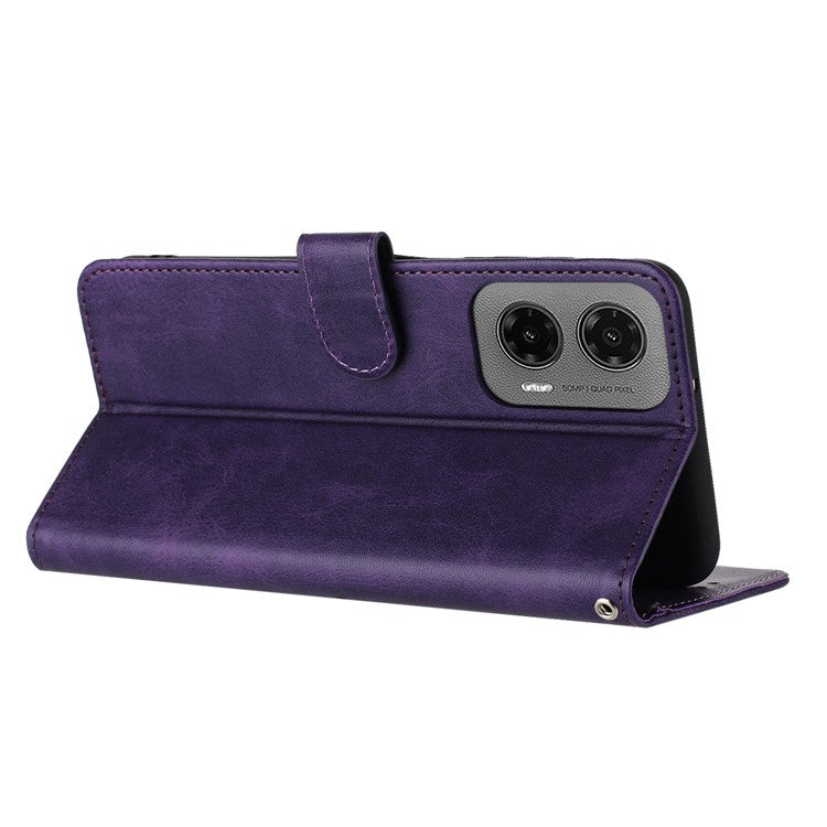 For Motorola Moto G35 5G Case Flip Stand PU Leather Wallet Phone Cover Calf Texture - Purple