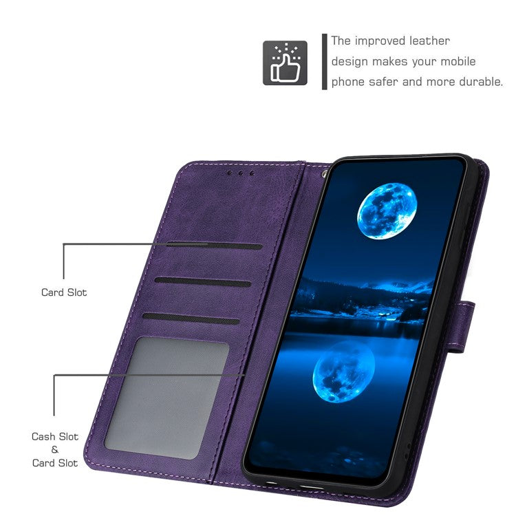For Motorola Moto G35 5G Case Flip Stand PU Leather Wallet Phone Cover Calf Texture - Purple