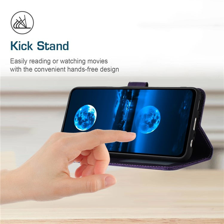 For Motorola Moto G35 5G Case Flip Stand PU Leather Wallet Phone Cover Calf Texture - Purple