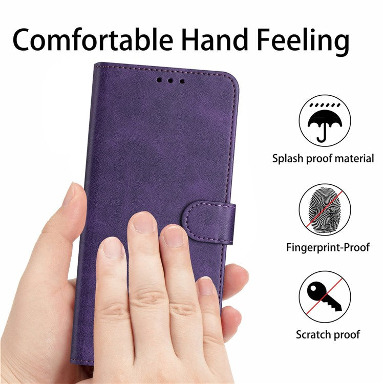 For Motorola Moto G35 5G Case Flip Stand PU Leather Wallet Phone Cover Calf Texture - Purple