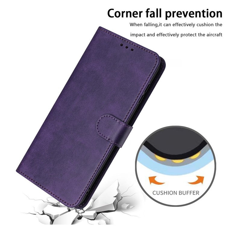 For Motorola Moto G35 5G Case Flip Stand PU Leather Wallet Phone Cover Calf Texture - Purple