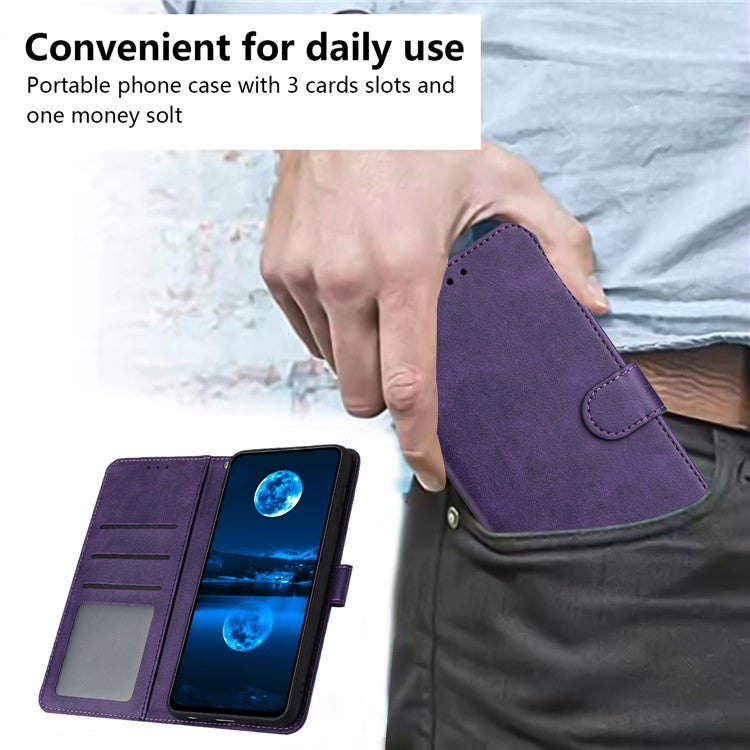 For Motorola Moto G35 5G Case Flip Stand PU Leather Wallet Phone Cover Calf Texture - Purple