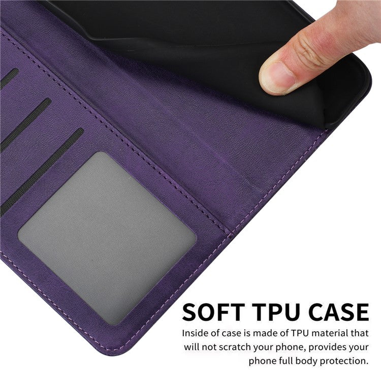 For Motorola Moto G35 5G Case Flip Stand PU Leather Wallet Phone Cover Calf Texture - Purple