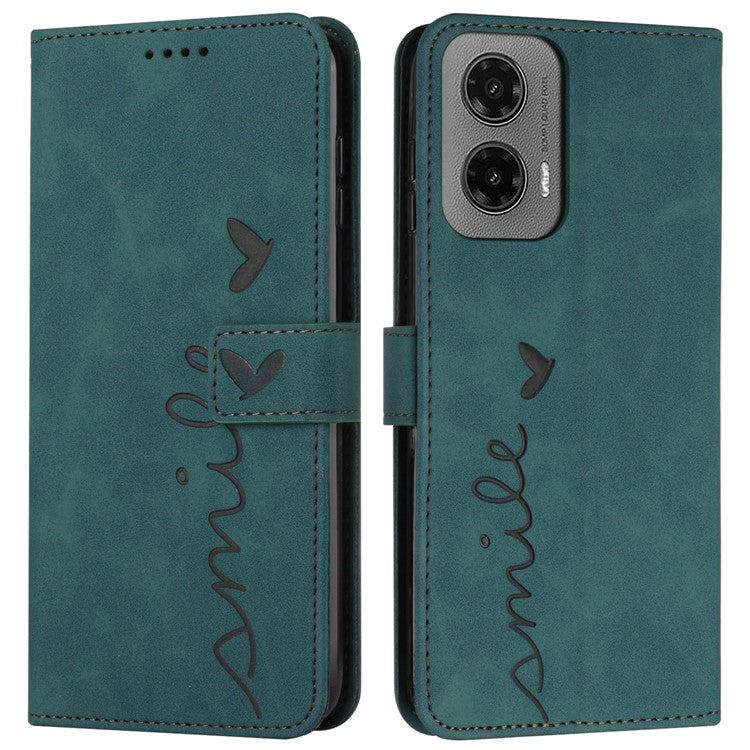 For Motorola Moto G35 5G Case Viewing Stand PU Leather Phone Cover Imprinted Pattern - Green