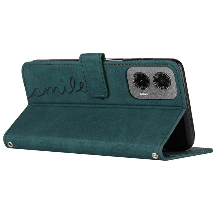 For Motorola Moto G35 5G Case Viewing Stand PU Leather Phone Cover Imprinted Pattern - Green