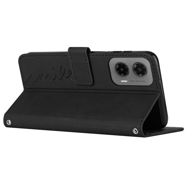 For Motorola Moto G35 5G Case Viewing Stand PU Leather Phone Cover Imprinted Pattern - Black