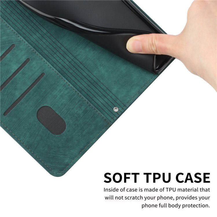 For Motorola Moto G35 5G Case Imprinted Lines Leather Phone Cover Folding Stand - Green