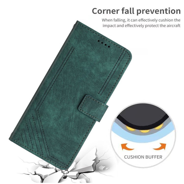 For Motorola Moto G35 5G Case Imprinted Lines Leather Phone Cover Folding Stand - Green