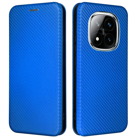 For Xiaomi Redmi Note 14 Pro 5G / Poco X7 5G Case Carbon Fiber Texture Drop-Proof PU Leather Phone Cover - Blue