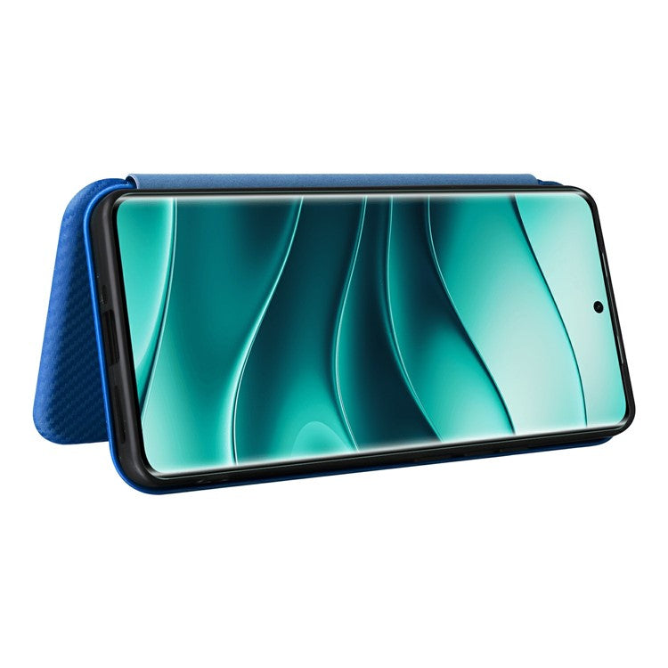 For Xiaomi Redmi Note 14 Pro 5G / Poco X7 5G Case Carbon Fiber Texture Drop-Proof PU Leather Phone Cover - Blue