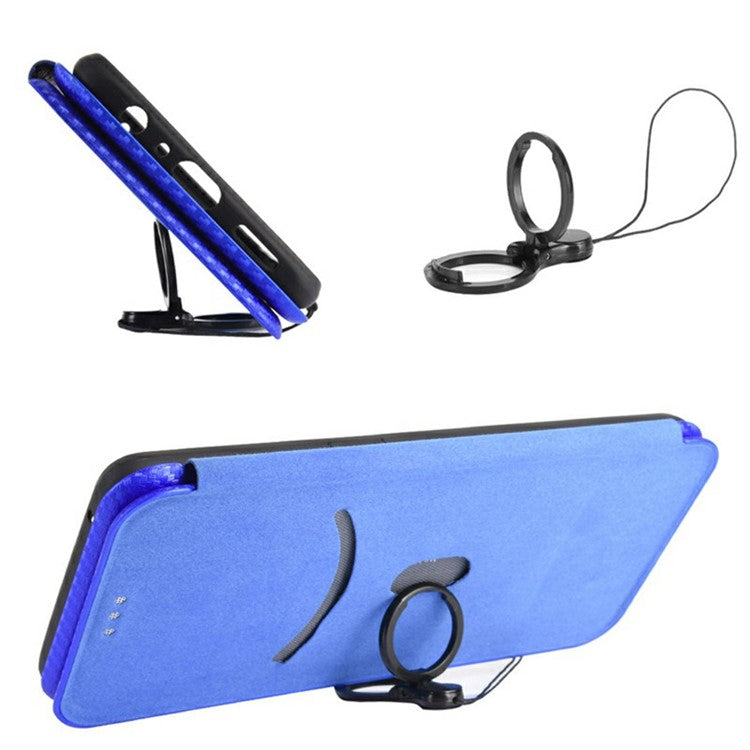 For Xiaomi Redmi Note 14 Pro 5G / Poco X7 5G Case Carbon Fiber Texture Drop-Proof PU Leather Phone Cover - Blue