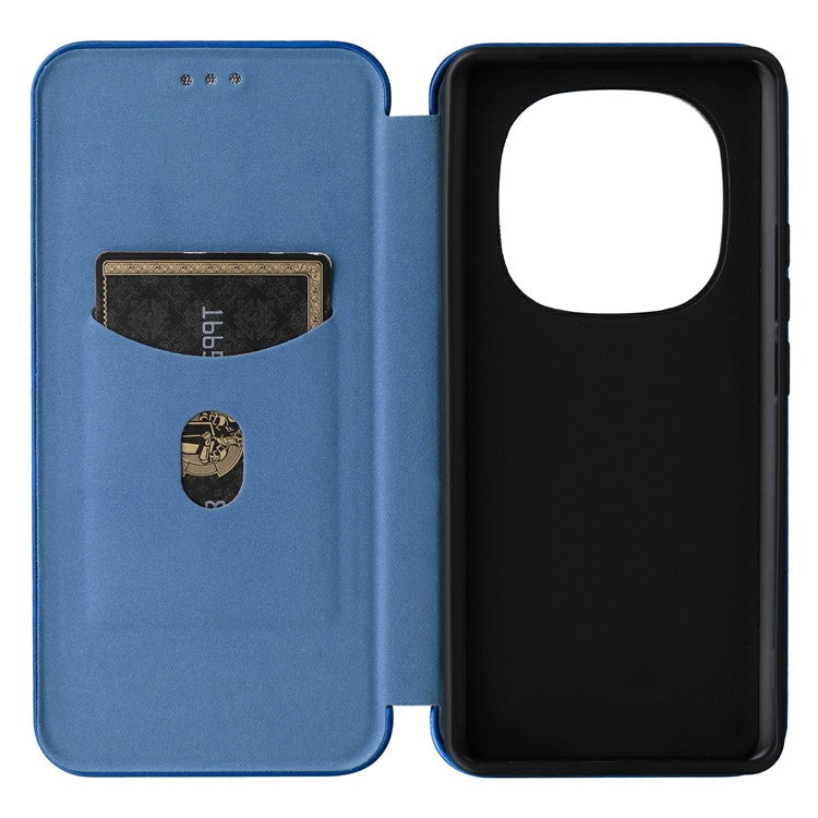 For Xiaomi Redmi Note 14 Pro 5G / Poco X7 5G Case Carbon Fiber Texture Drop-Proof PU Leather Phone Cover - Blue