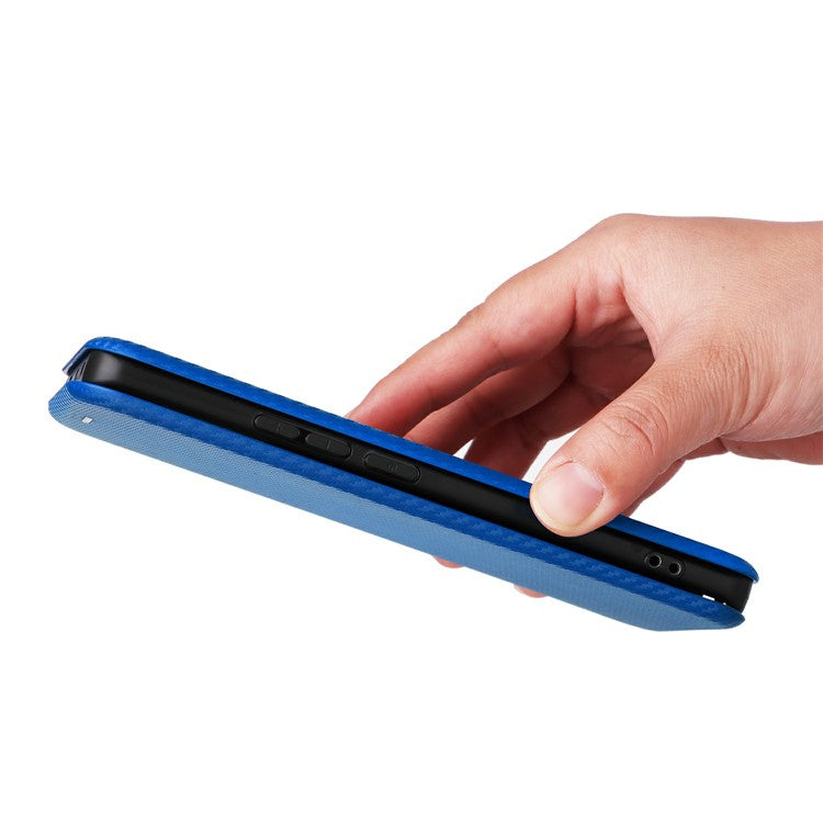 For Xiaomi Redmi Note 14 Pro 5G / Poco X7 5G Case Carbon Fiber Texture Drop-Proof PU Leather Phone Cover - Blue