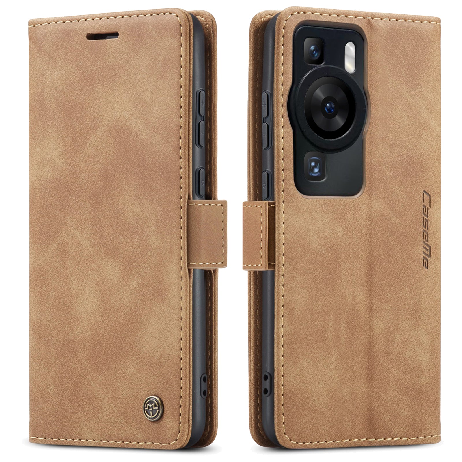 For Huawei P60 Pro Case CASEME 013 Series Card Holder Stand Leather Phone Cover - Brown