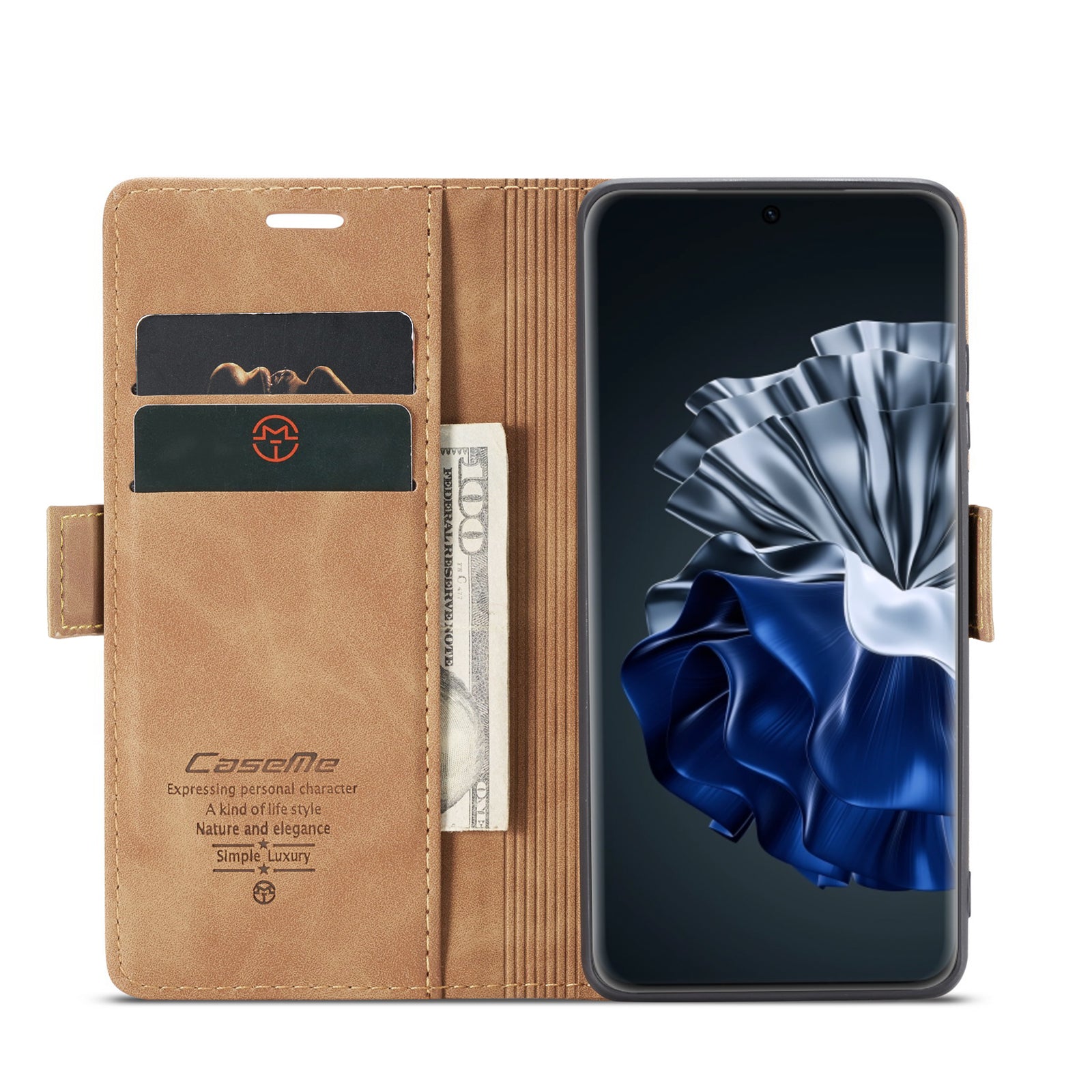 For Huawei P60 Pro Case CASEME 013 Series Card Holder Stand Leather Phone Cover - Brown