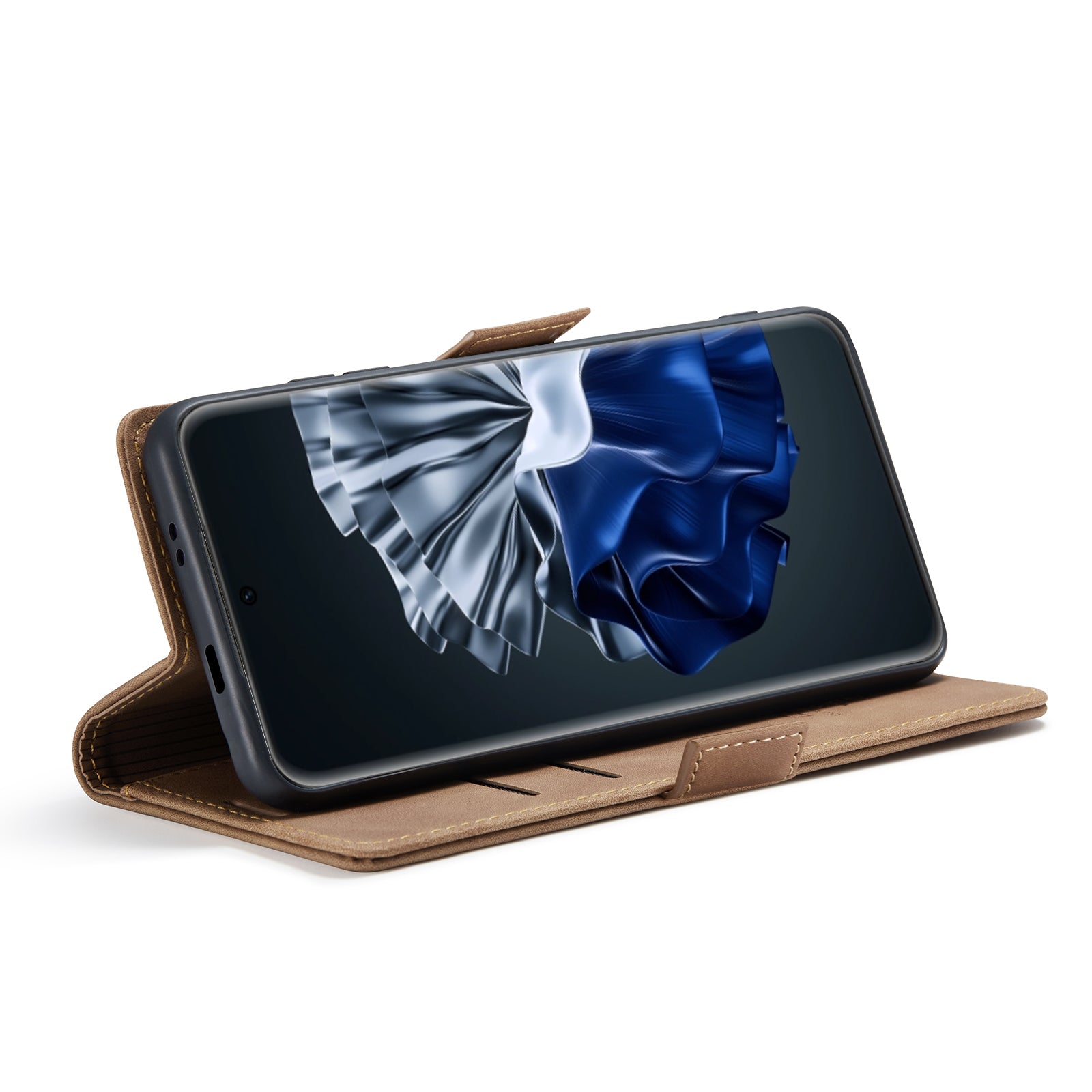 For Huawei P60 Pro Case CASEME 013 Series Card Holder Stand Leather Phone Cover - Brown