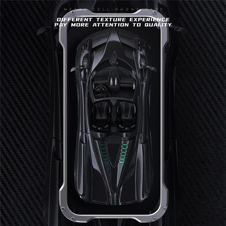 R-JUST RJ-51 For iPhone 14 Hollow Design Protective Cover Carbon Fiber Texture PC + Aluminum Alloy Shockproof Phone Case Compatible with Magsafe Charger