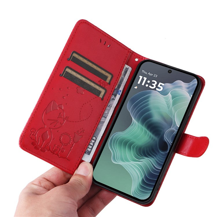 For Motorola Moto G35 5G Case Cat Bee Pattern Leather Phone Cover - Red