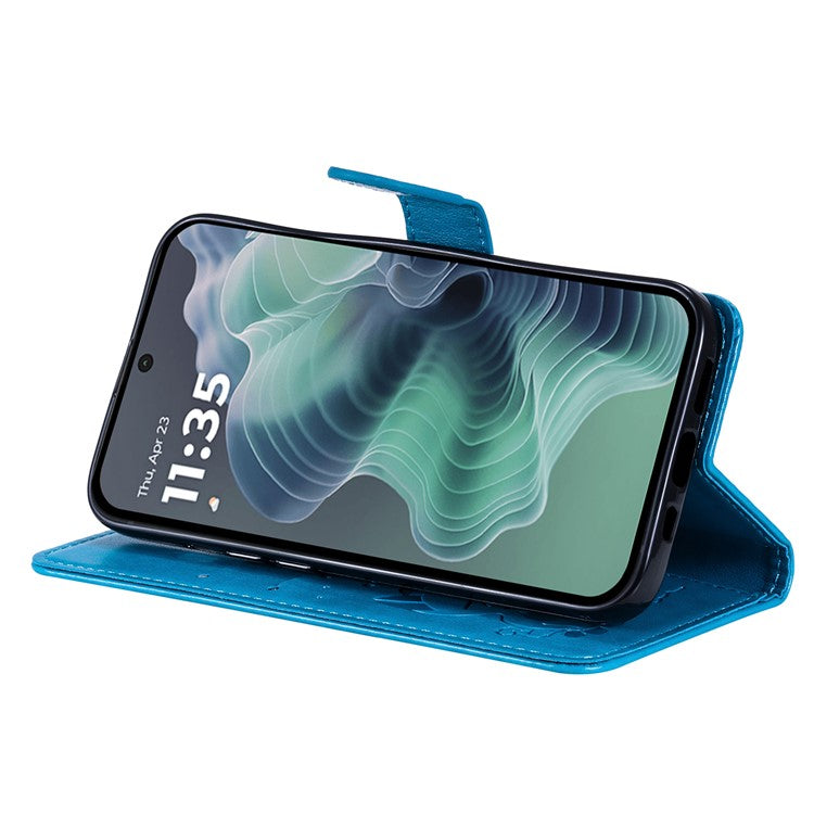 For Motorola Moto G35 5G Case Cat Bee Pattern Leather Phone Cover - Blue
