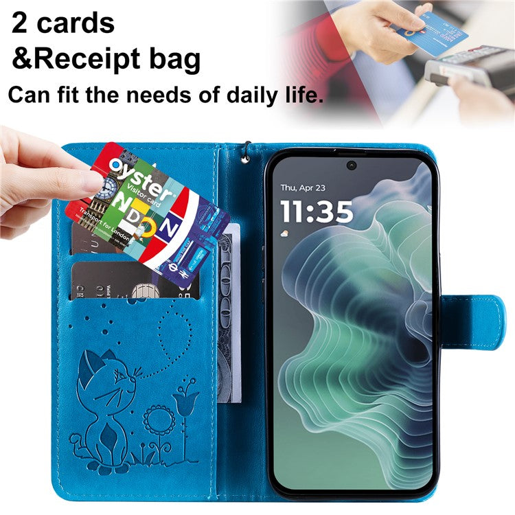 For Motorola Moto G35 5G Case Cat Bee Pattern Leather Phone Cover - Blue