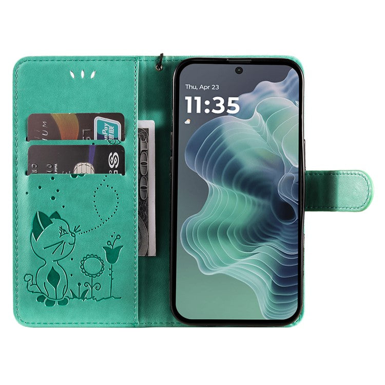 For Motorola Moto G35 5G Case Cat Bee Pattern Leather Phone Cover - Green