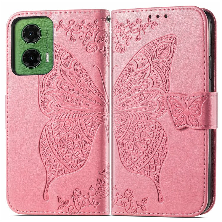 For Motorola Moto G35 5G Case PU Leather Wallet Phone Cover Butterfly Pattern - Pink