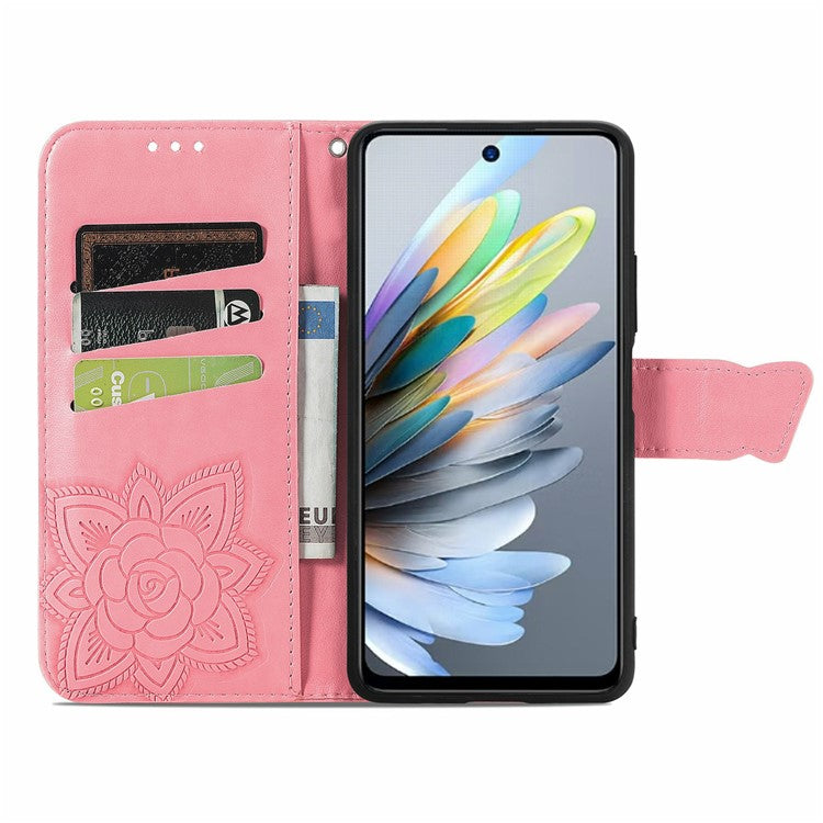 For Motorola Moto G35 5G Case PU Leather Wallet Phone Cover Butterfly Pattern - Pink