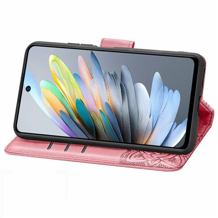 For Motorola Moto G35 5G Case PU Leather Wallet Phone Cover Butterfly Pattern - Pink