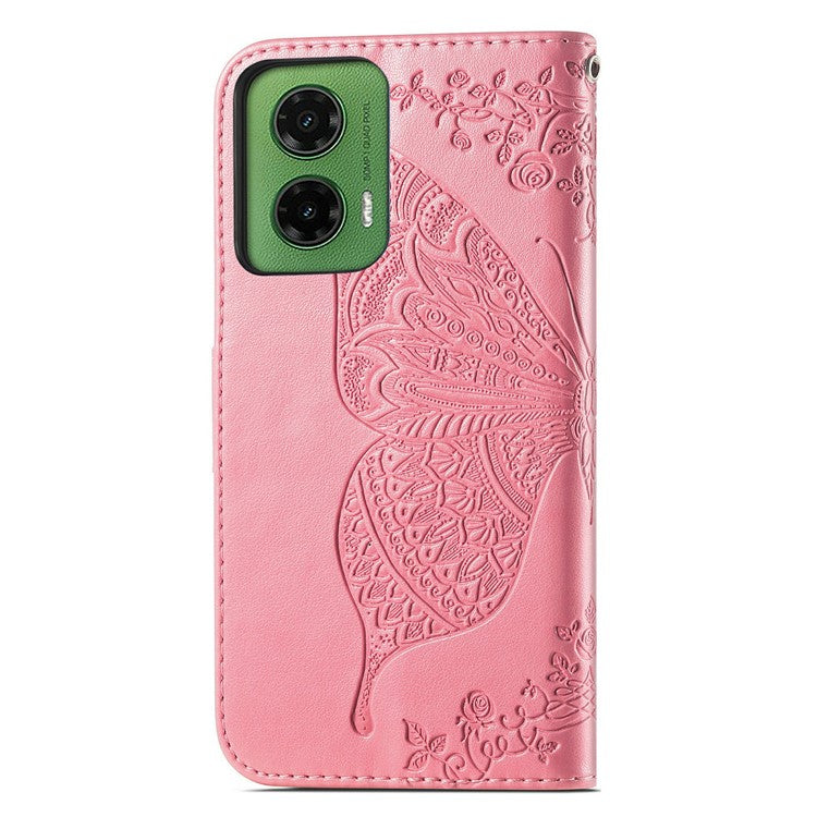 For Motorola Moto G35 5G Case PU Leather Wallet Phone Cover Butterfly Pattern - Pink