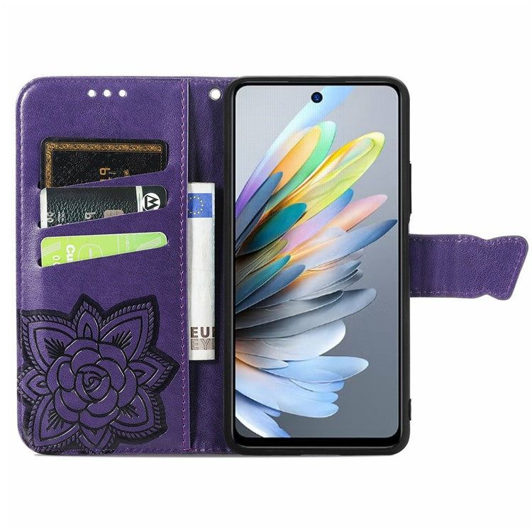 For Motorola Moto G35 5G Case PU Leather Wallet Phone Cover Butterfly Pattern - Dark Purple