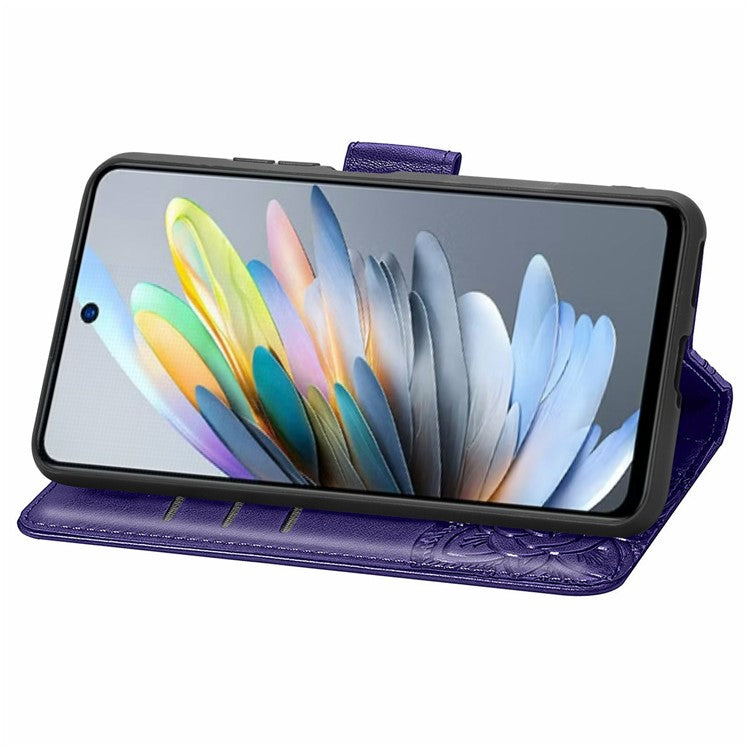 For Motorola Moto G35 5G Case PU Leather Wallet Phone Cover Butterfly Pattern - Dark Purple