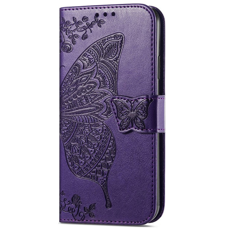 For Motorola Moto G35 5G Case PU Leather Wallet Phone Cover Butterfly Pattern - Dark Purple