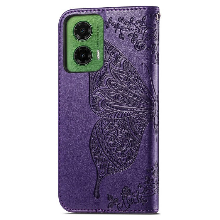 For Motorola Moto G35 5G Case PU Leather Wallet Phone Cover Butterfly Pattern - Dark Purple