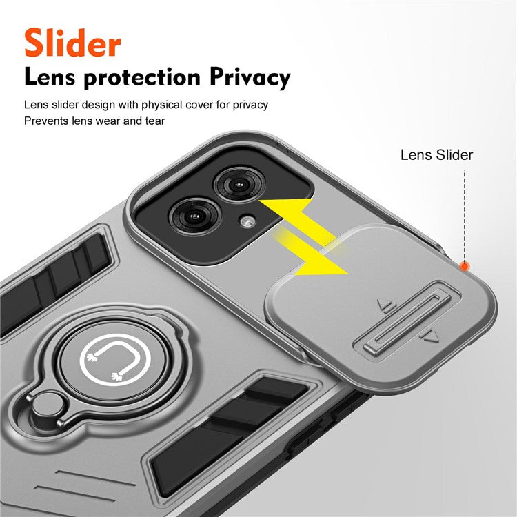 For Motorola Moto G55 5G Case Slide Camshield Kickstand PC+TPU Phone Cover - Grey