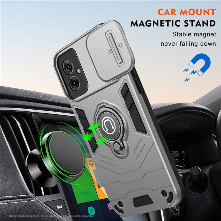 For Motorola Moto G55 5G Case Slide Camshield Kickstand PC+TPU Phone Cover - Grey