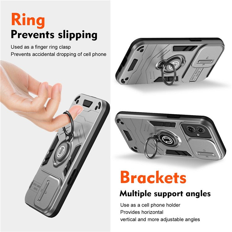 For Motorola Moto G55 5G Case Slide Camshield Kickstand PC+TPU Phone Cover - Grey