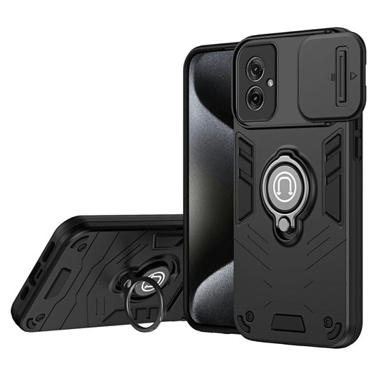 For Motorola Moto G55 5G Case Slide Camshield Kickstand PC+TPU Phone Cover - Black