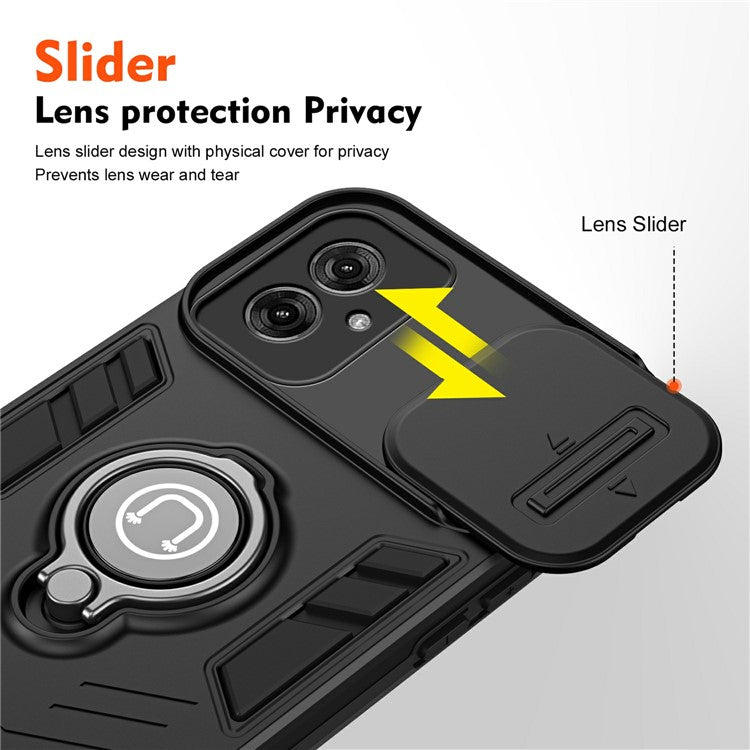 For Motorola Moto G55 5G Case Slide Camshield Kickstand PC+TPU Phone Cover - Black