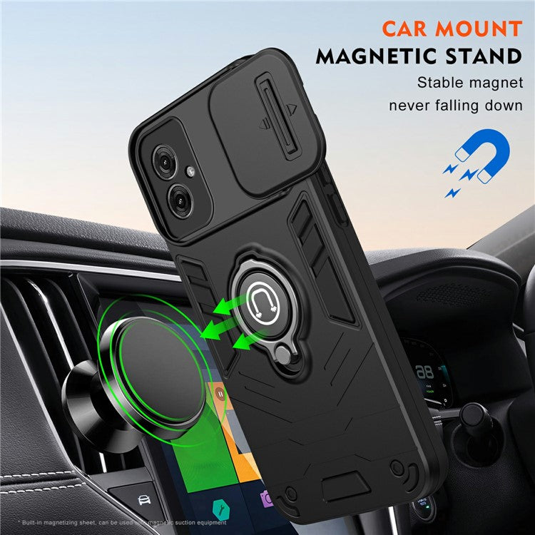 For Motorola Moto G55 5G Case Slide Camshield Kickstand PC+TPU Phone Cover - Black