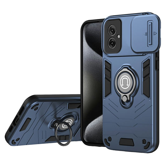 For Motorola Moto G55 5G Case Slide Camshield Kickstand PC+TPU Phone Cover - Blue