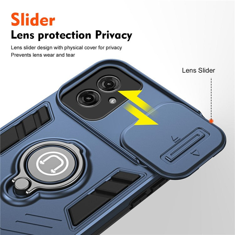 For Motorola Moto G55 5G Case Slide Camshield Kickstand PC+TPU Phone Cover - Blue